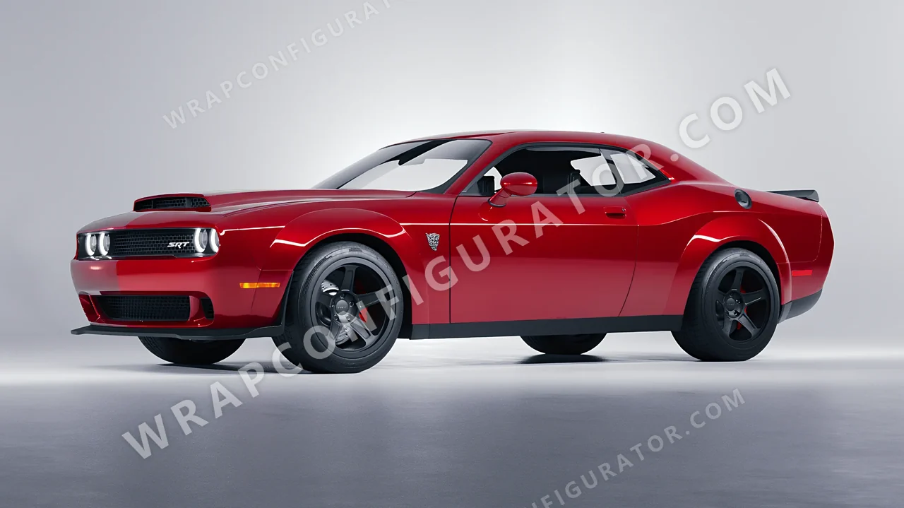 Red Dodge Challenger SRT 2023 wrapped in 3M Gloss Cinder Spark Red GP253