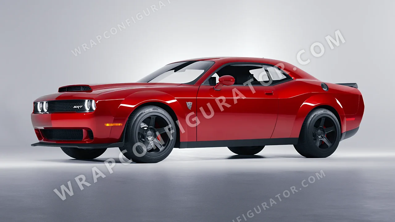 Red Dodge Challenger SRT 2023 wrapped in 3M Gloss Dragon Fire Red G363