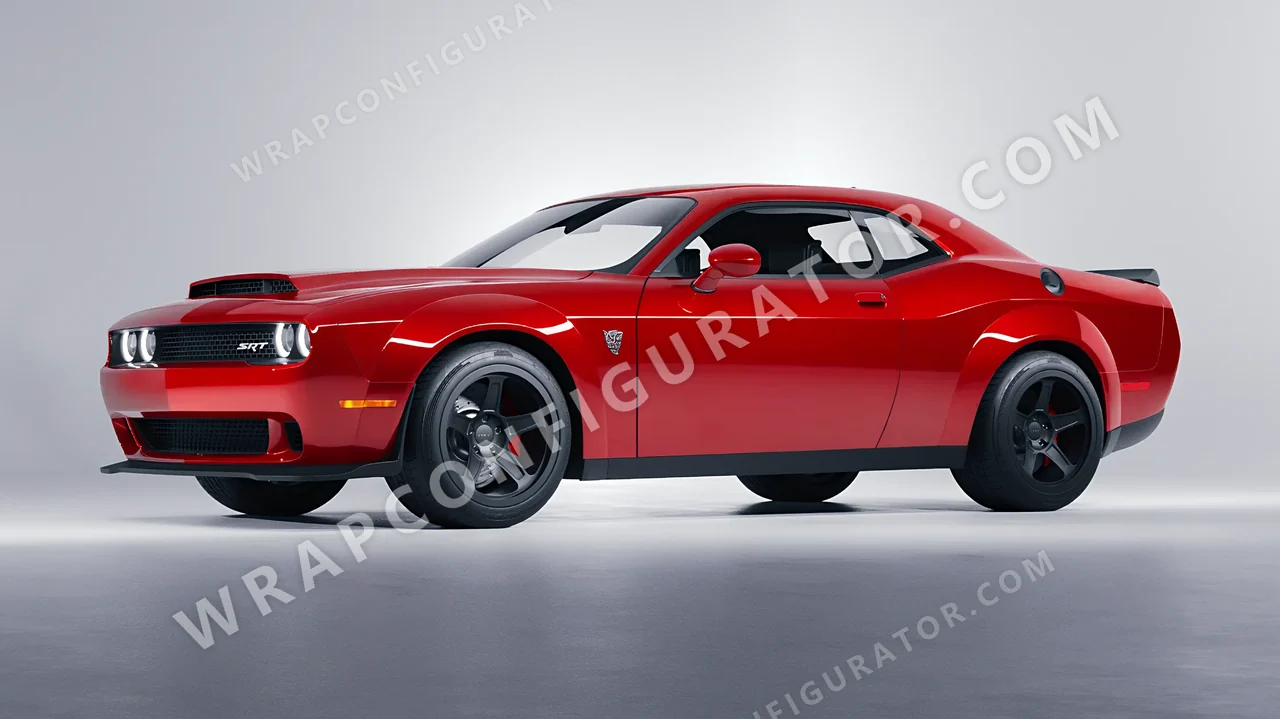 Red Dodge Challenger SRT 2023 wrapped in 3M Gloss Flame Red G53