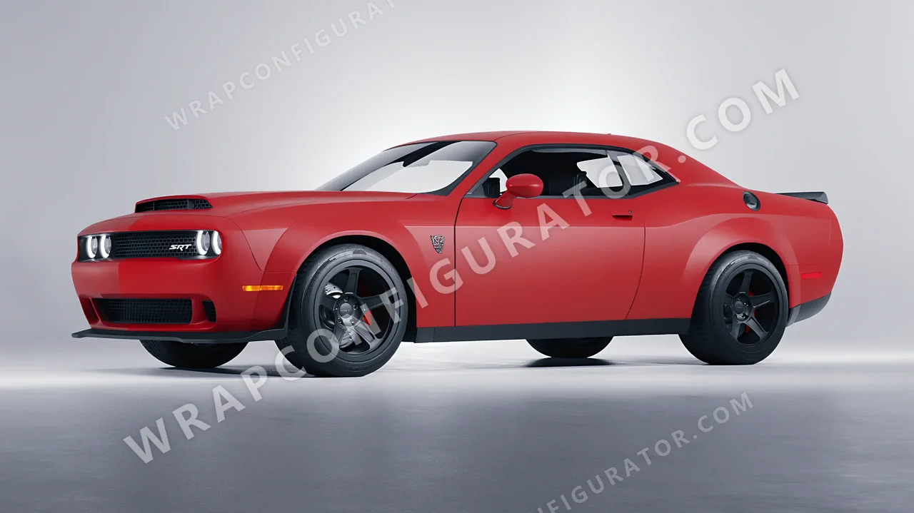 Red Dodge Challenger SRT 2023 wrapped in 3M Matte Red M13