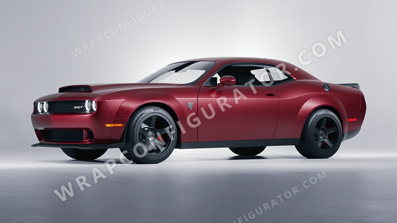 Red Dodge Challenger SRT 2023 wrapped in Avery Dennison Garnet Red SW900-472-M