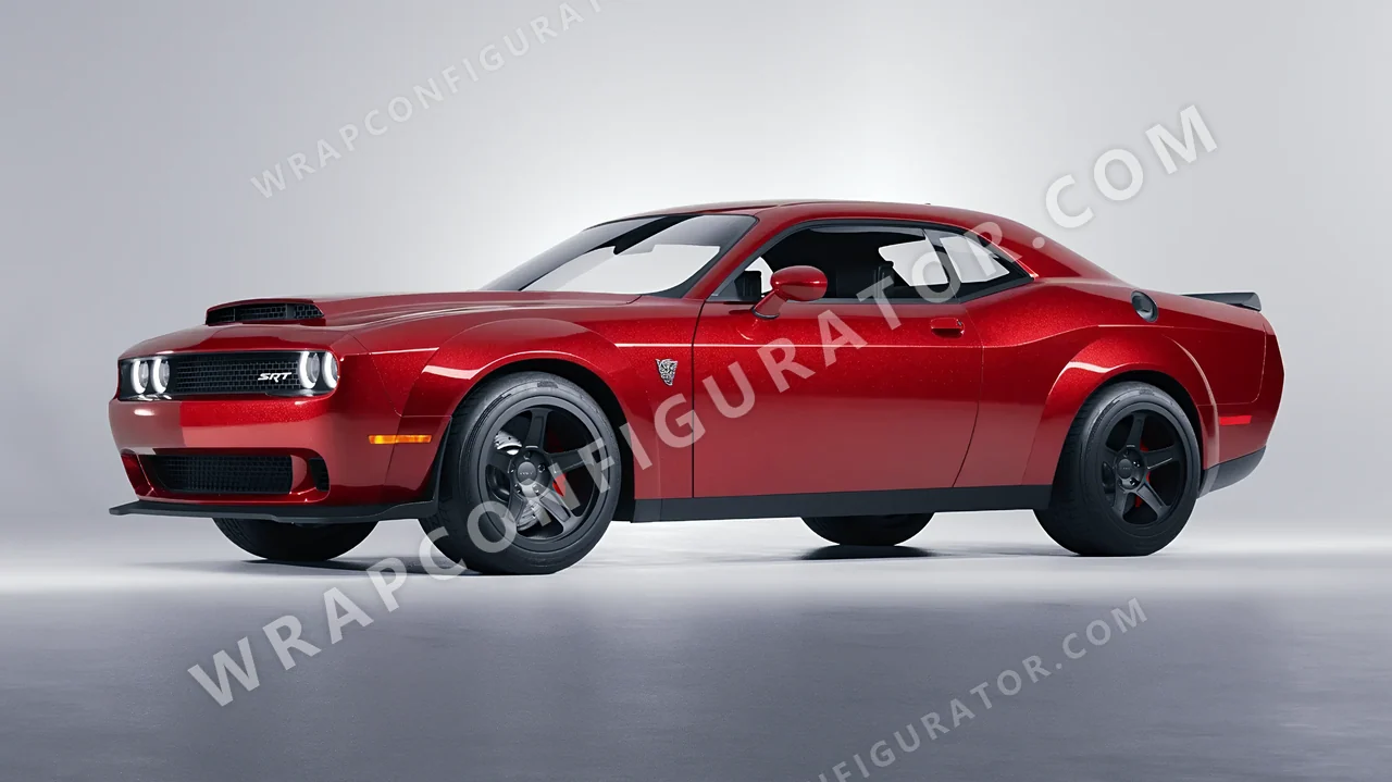 Red Dodge Challenger SRT 2023 wrapped in Avery Dennison Pure Red SW900-401-M