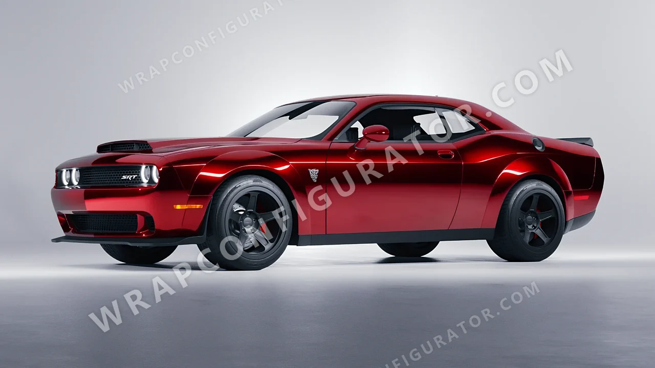 Red Dodge Challenger SRT 2023 wrapped in Avery Dennison Red SF100-474-S