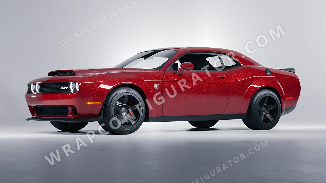 Red Dodge Challenger SRT 2023 wrapped in Avery Dennison Red SW900-426-D