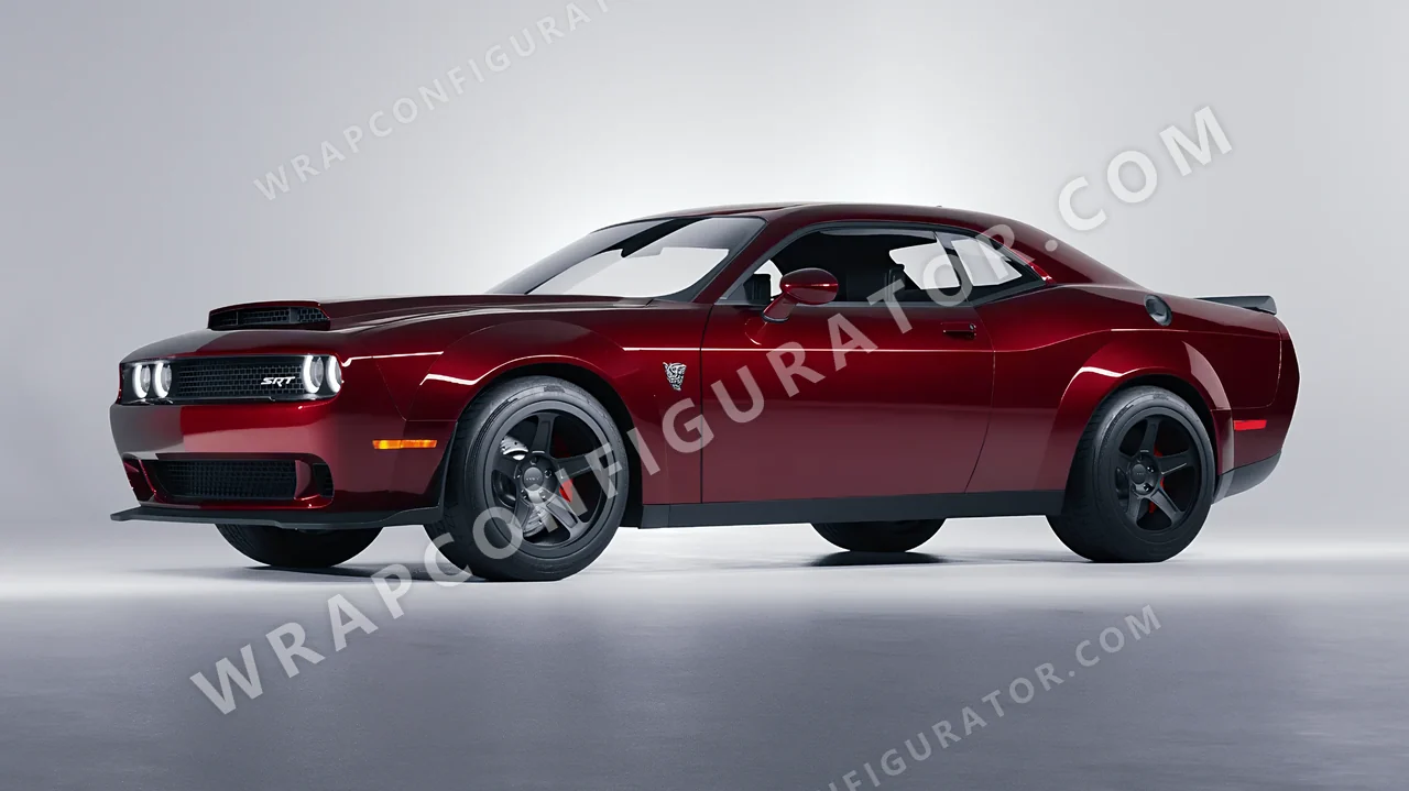 Red Dodge Challenger SRT 2023 wrapped in Colourshield PPF by HyperPro Dark Red GAF13-P