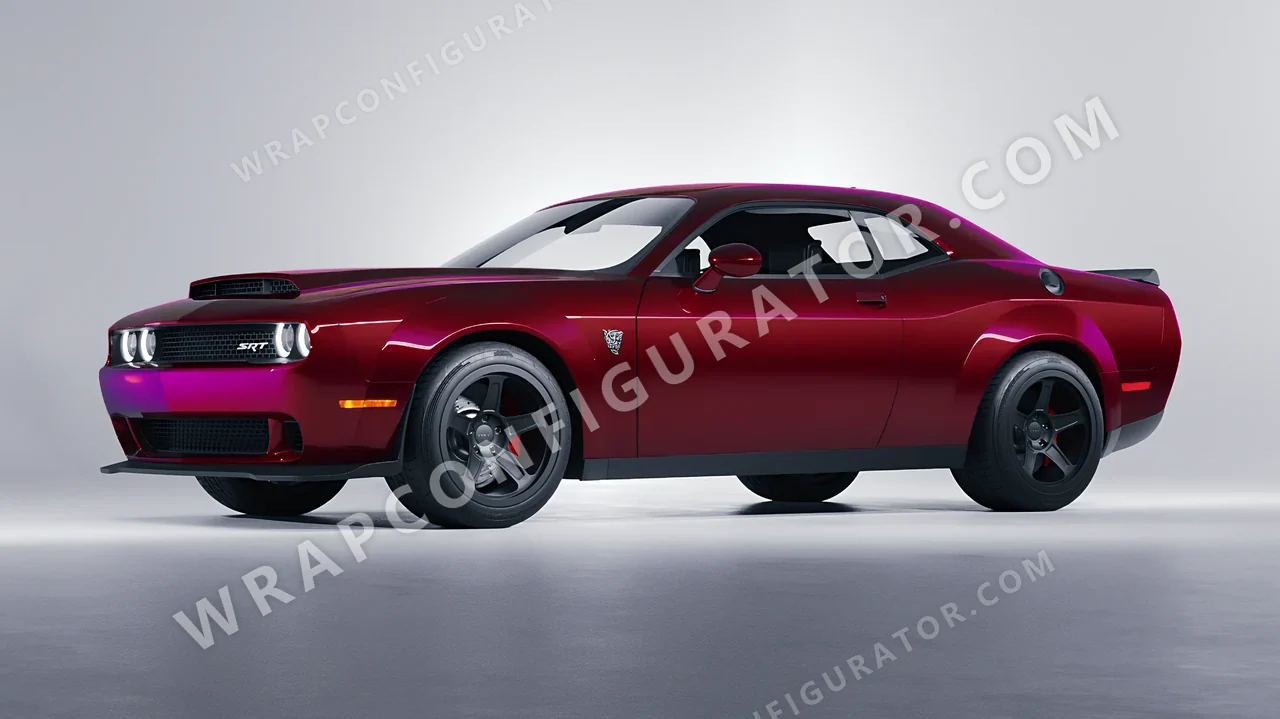 Red Dodge Challenger SRT 2023 wrapped in Colourshield PPF by HyperPro Ghost Dark Red MSF25-P