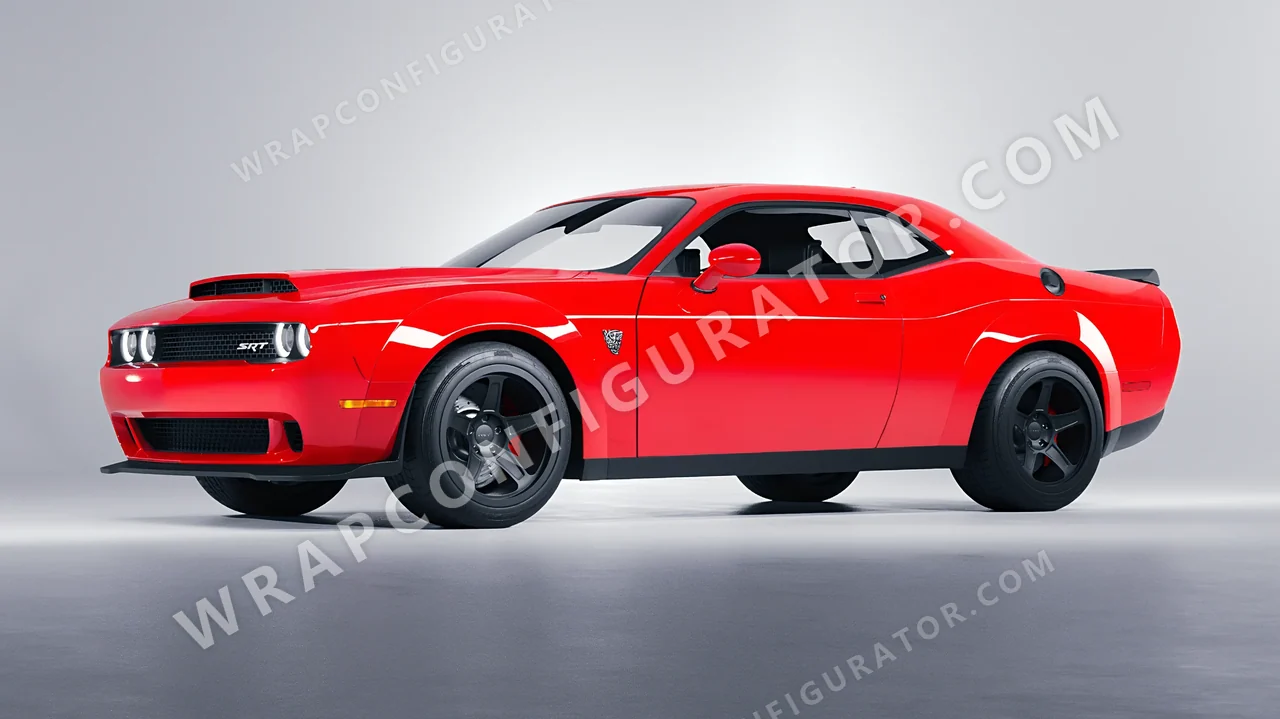 Red Dodge Challenger SRT 2023 wrapped in Inozetek Dynamic PPF Italia Red DPPF917