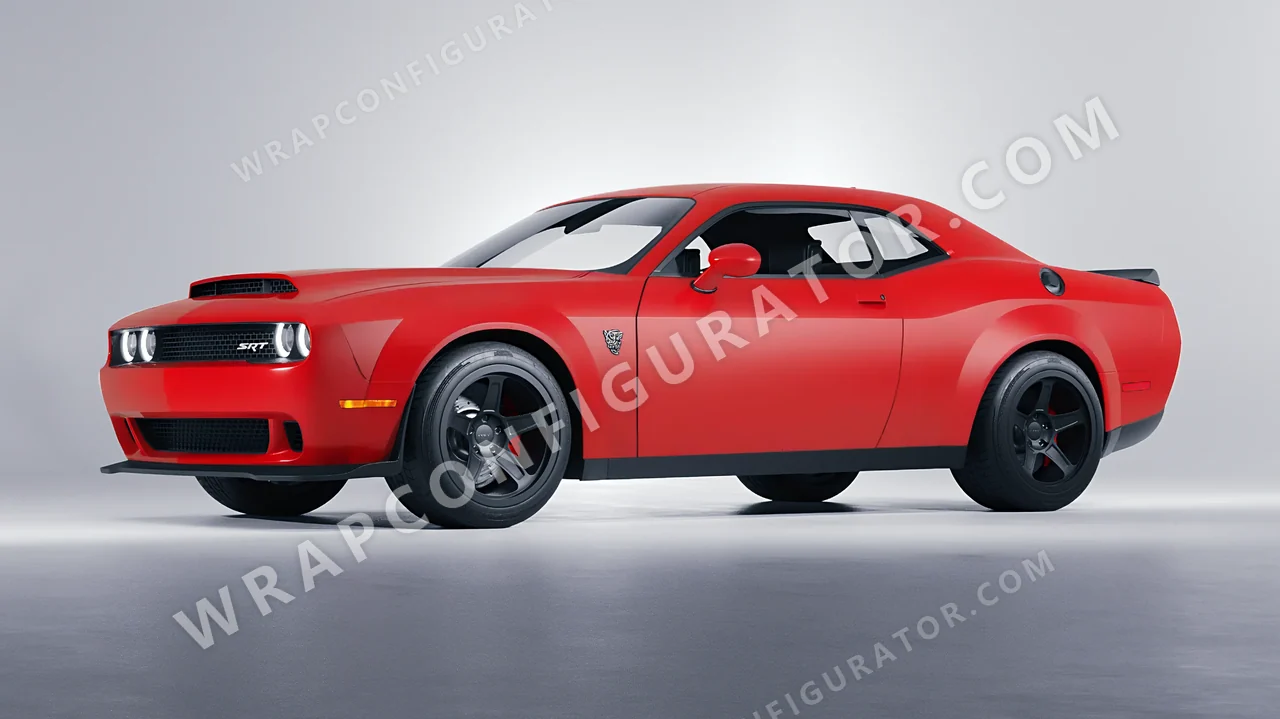 Red Dodge Challenger SRT 2023 wrapped in ORACAL Cardinal Red 970RA-028M