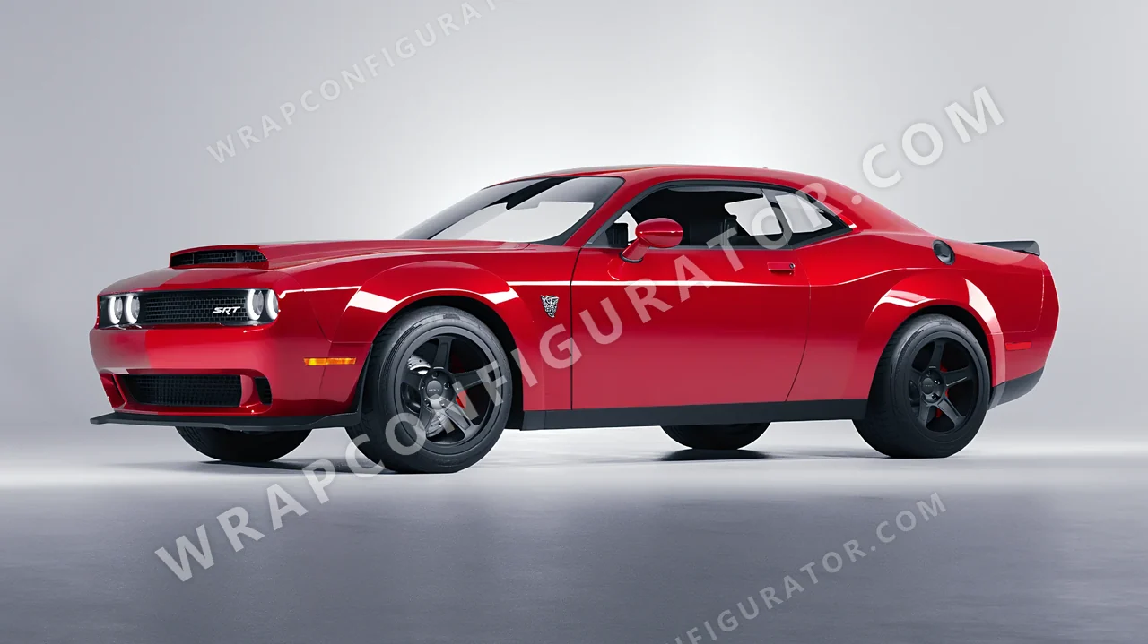 Red Dodge Challenger SRT 2023 wrapped in ORACAL Cargo Red 970RA-882G