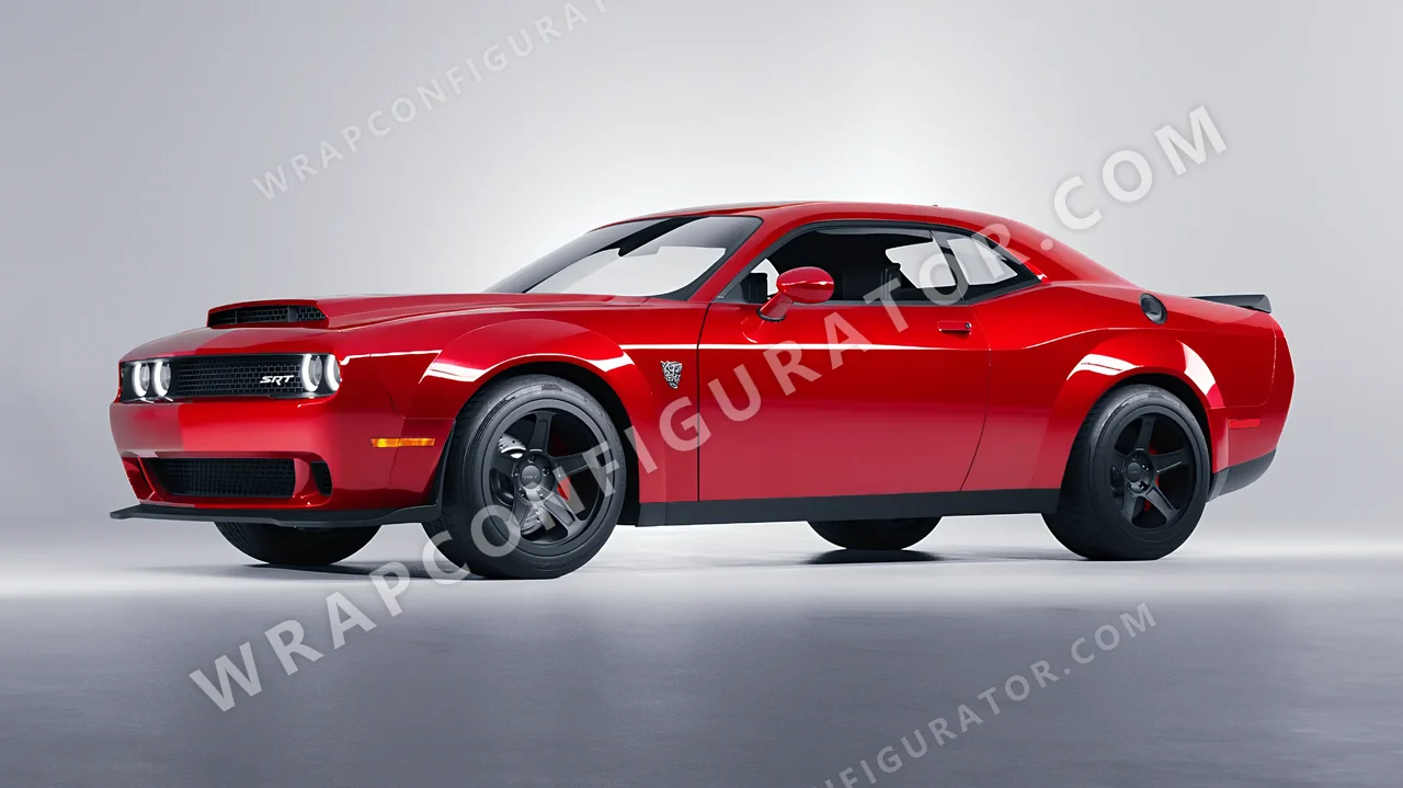 Red Dodge Challenger SRT 2023 wrapped in ORACAL Chili Red 970RA-371G