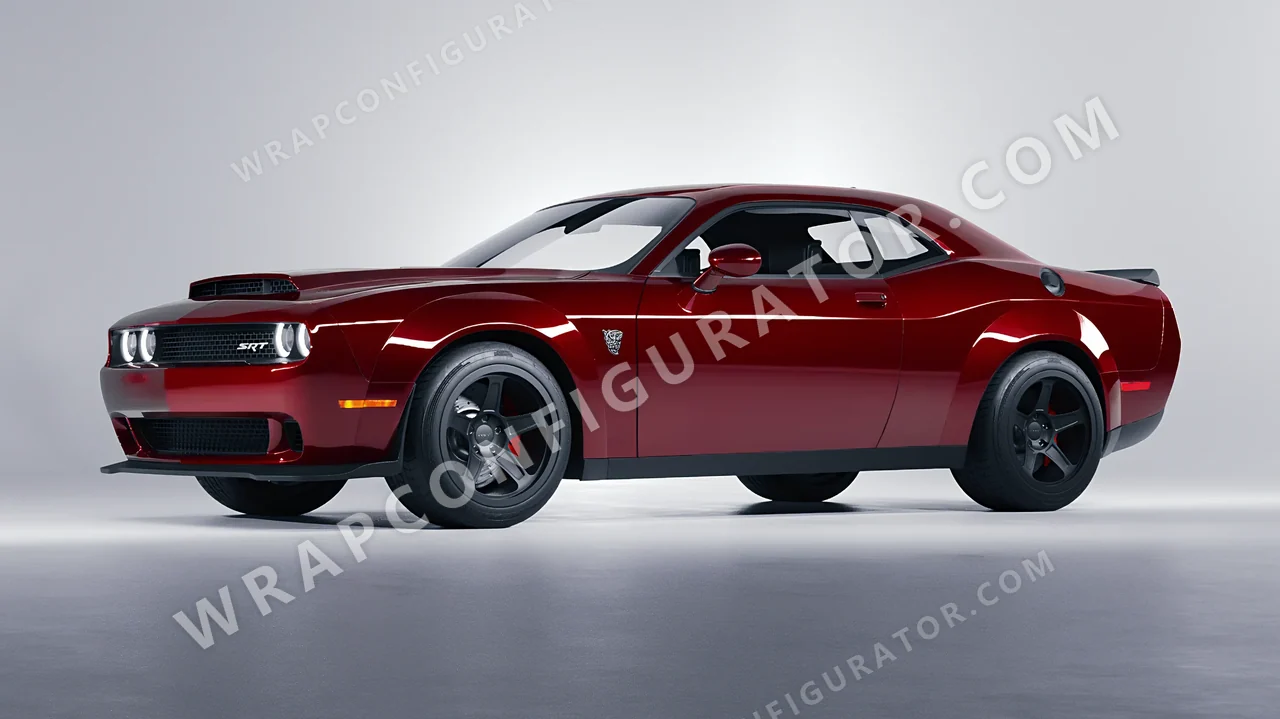 Red Dodge Challenger SRT 2023 wrapped in ORACAL Dark Red 970RA-030G