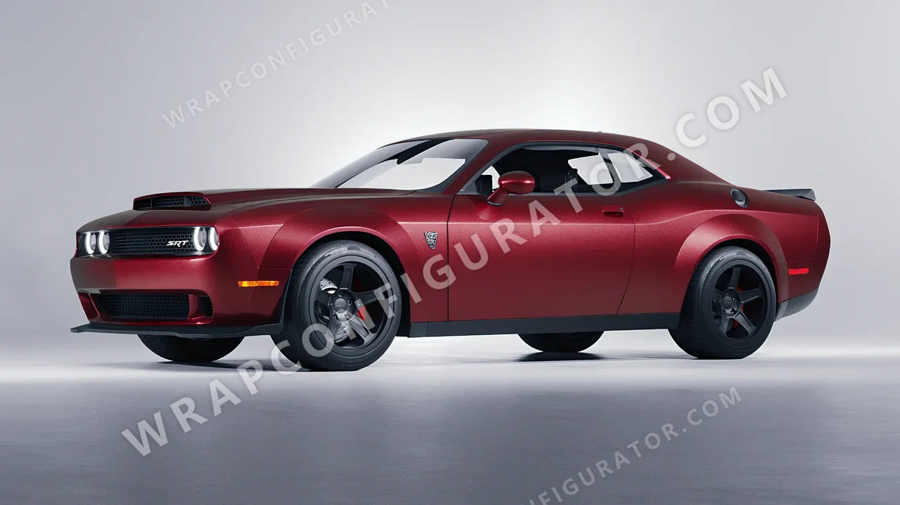 Red Dodge Challenger SRT 2023 wrapped in ORACAL Dark Red 970RA-368M