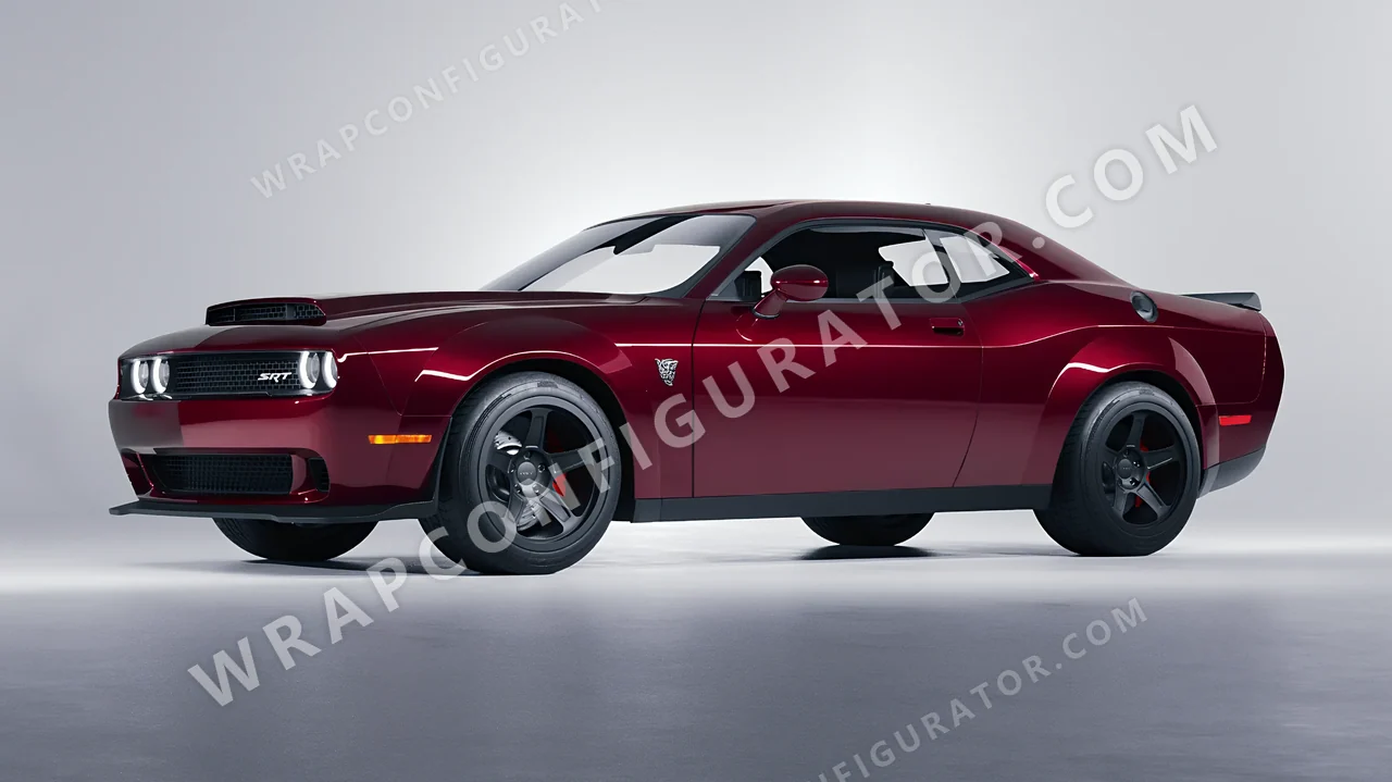 Red Dodge Challenger SRT 2023 wrapped in ORACAL Red Brown 970RA-369G