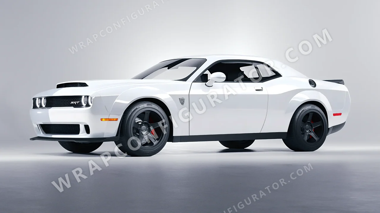 White Dodge Challenger SRT 2023 wrapped in 3M Gloss White Aluminum G120