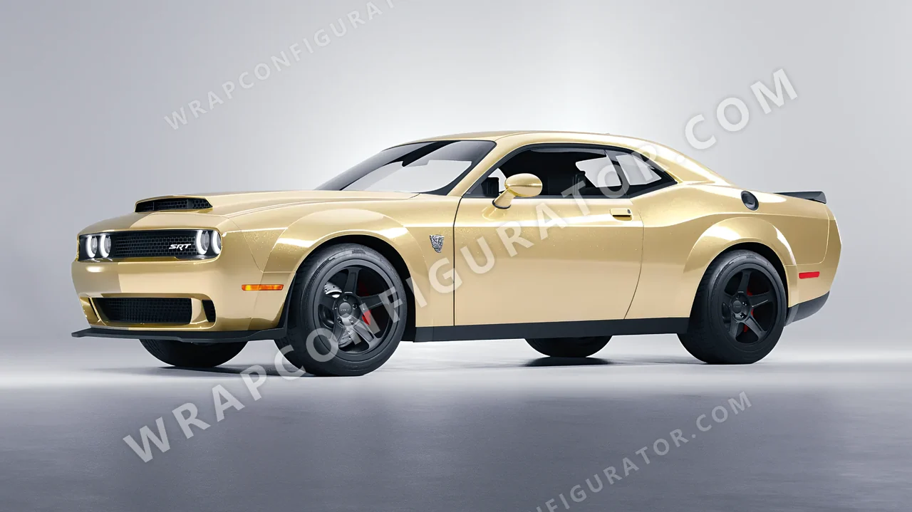 White Dodge Challenger SRT 2023 wrapped in 3M Gloss White Gold Sparkle GP240
