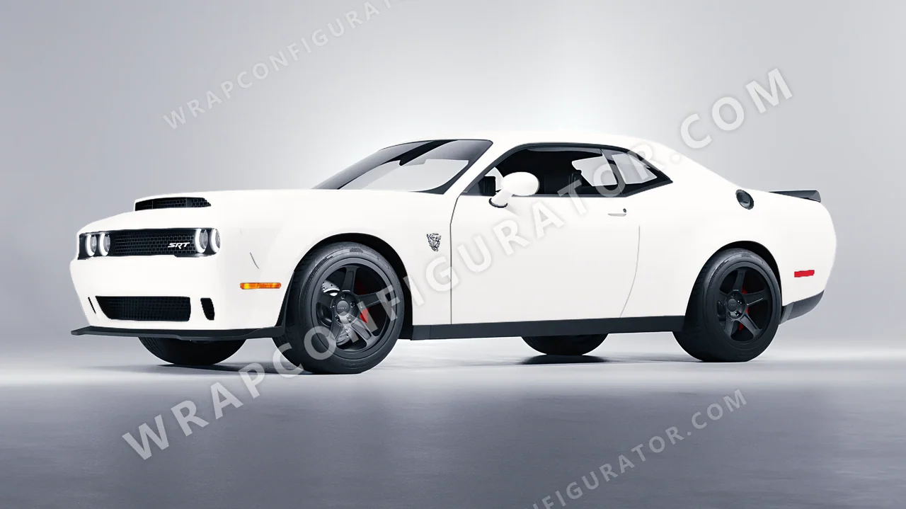White Dodge Challenger SRT 2023 wrapped in 3M Matte White M10