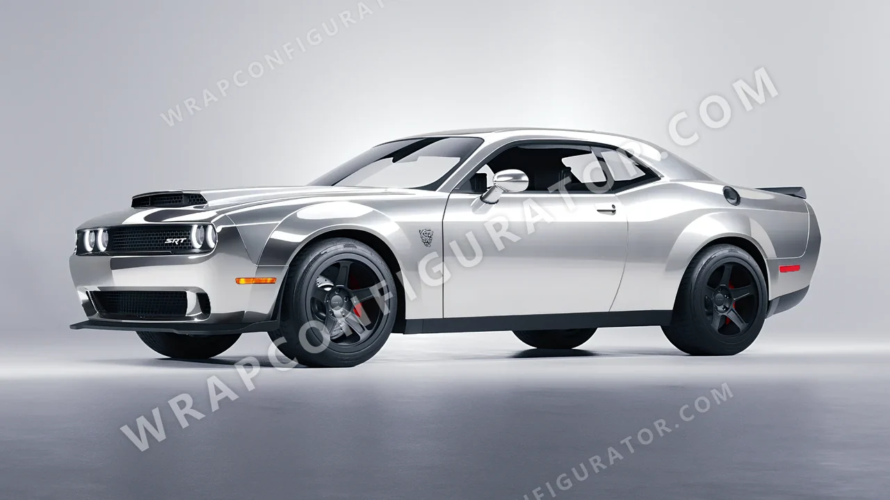 White Dodge Challenger SRT 2023 wrapped in 3M White Aluminum HG120