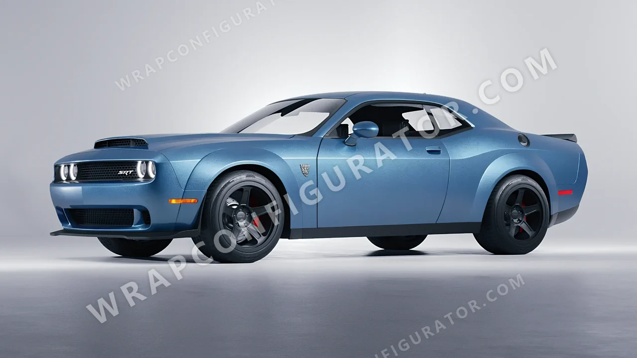 White Dodge Challenger SRT 2023 wrapped in Avery Dennison Frosty Blue SW900-643-M