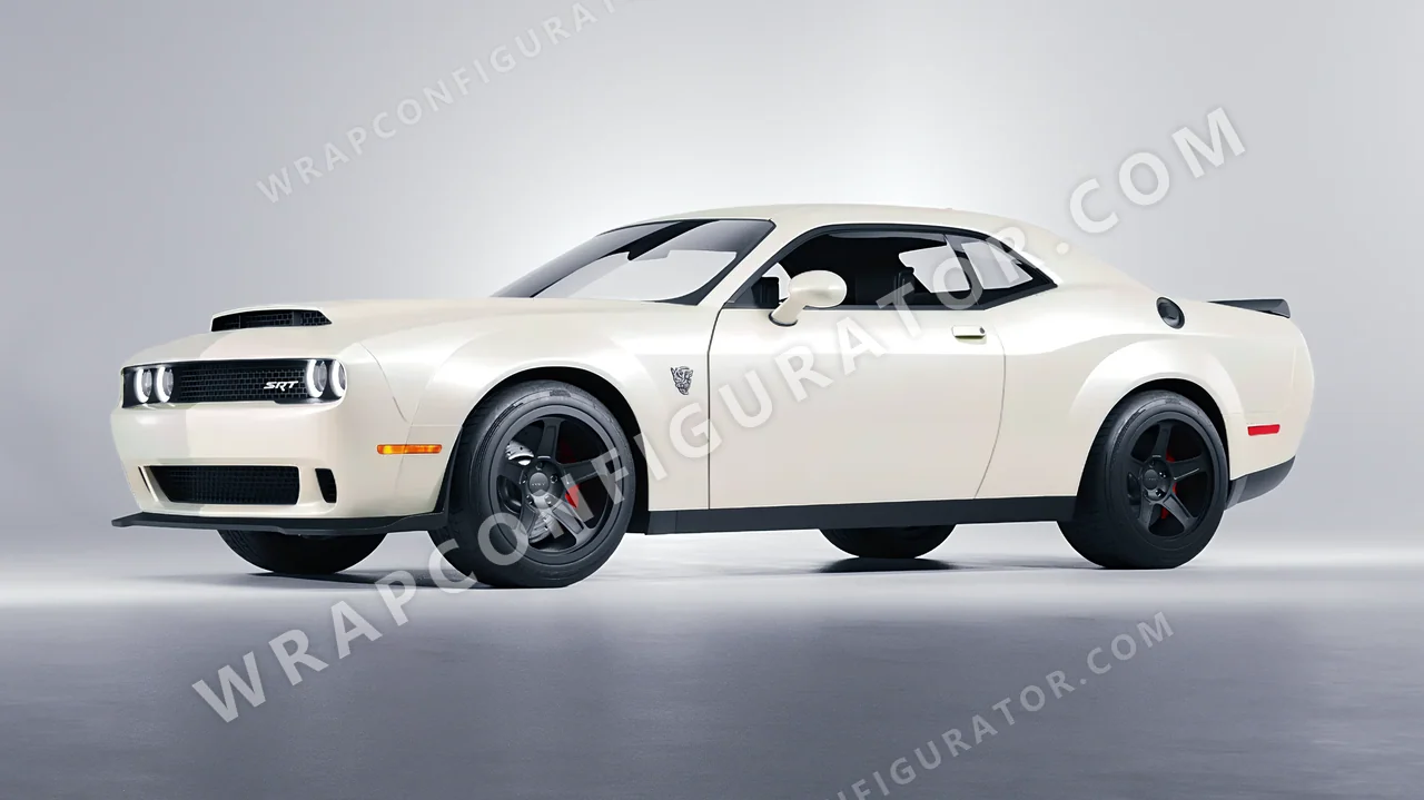 White Dodge Challenger SRT 2023 wrapped in Avery Dennison Satin White Pearl SW900-117-S