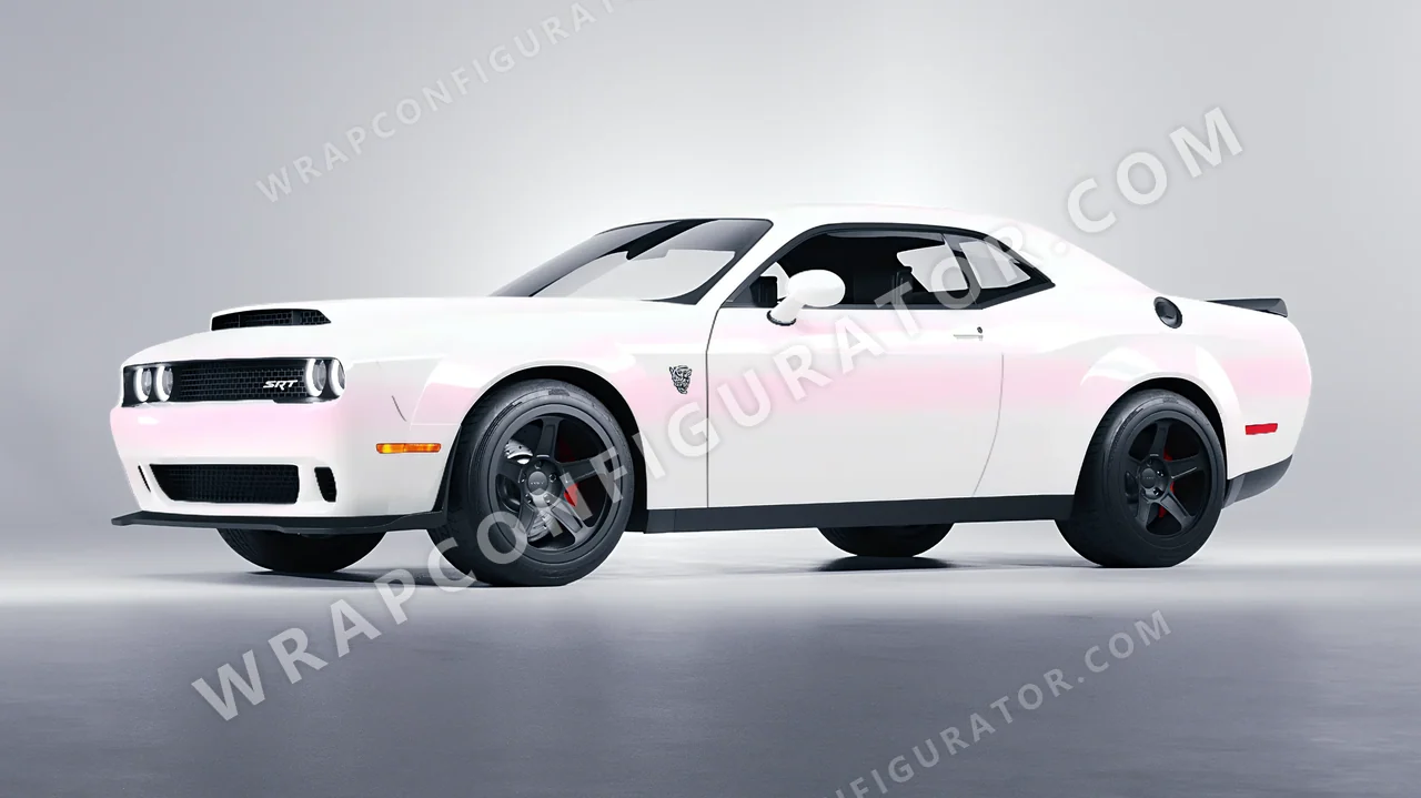 White Dodge Challenger SRT 2023 wrapped in Colourshield PPF by HyperPro White/Pink SF001G-P