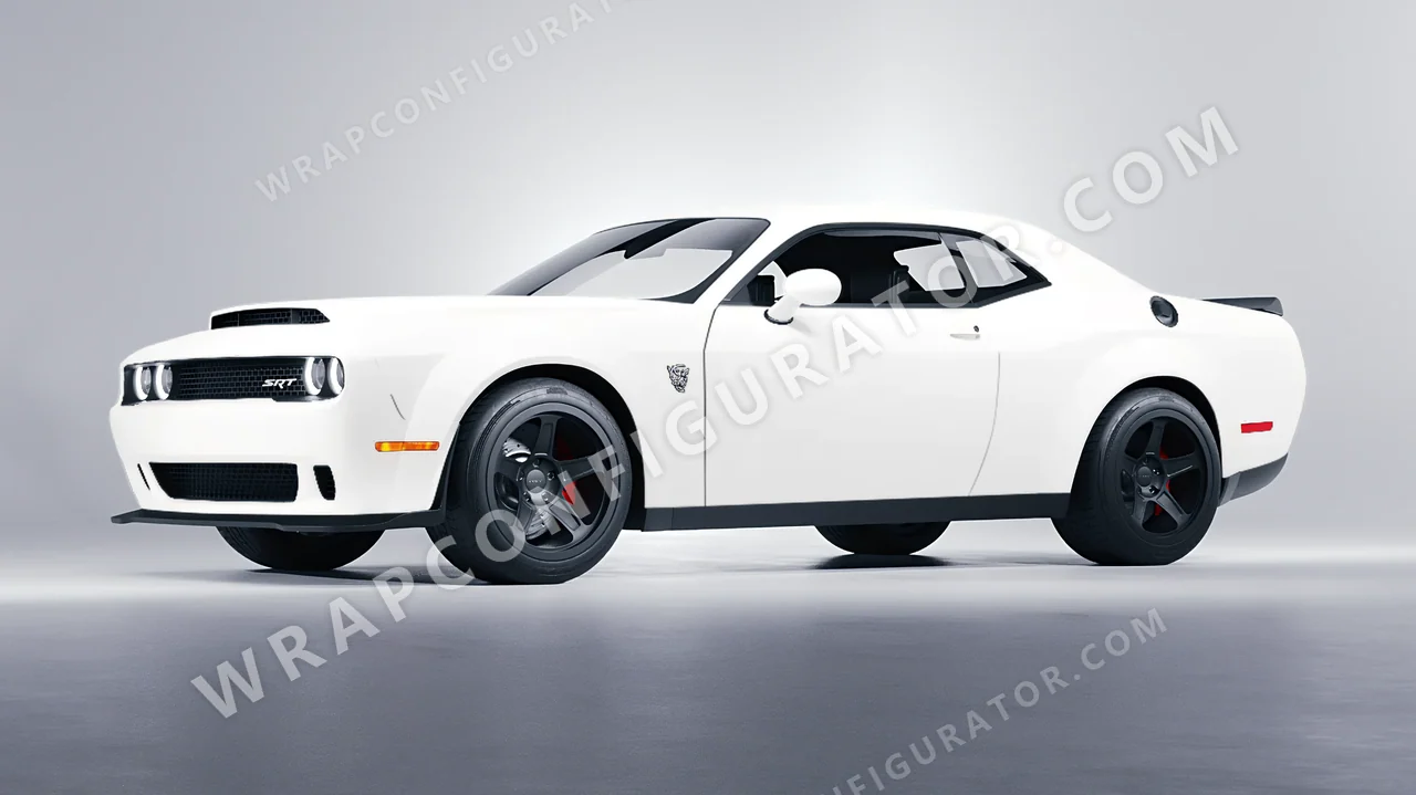 White Dodge Challenger SRT 2023 wrapped in Inozetek Dynamic PPF White DPPF816