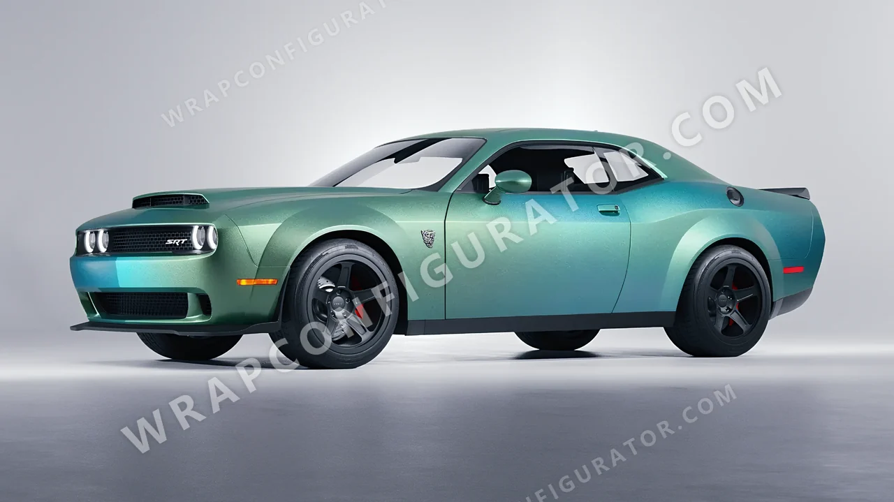 White Dodge Challenger SRT 2023 wrapped in KPMF Arctic Borealis K75509