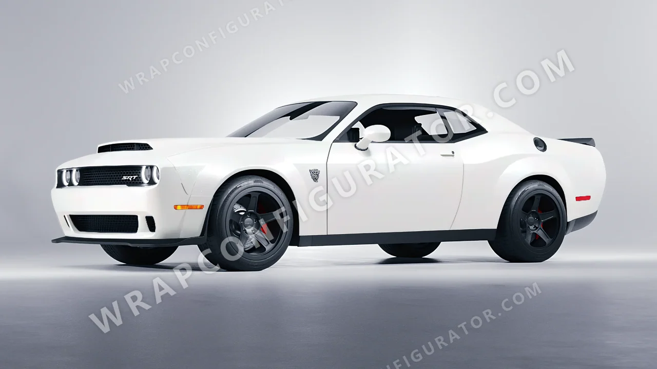 White Dodge Challenger SRT 2023 wrapped in KPMF Matt Crystalline White K75540