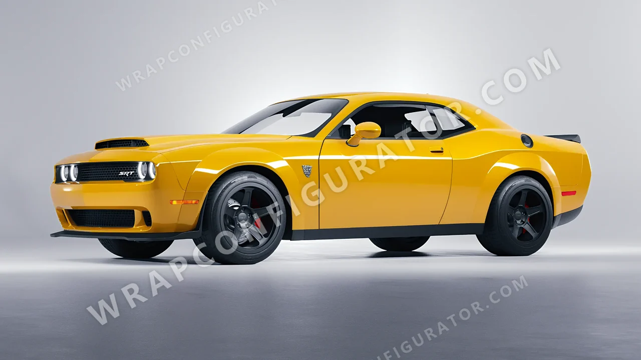 Yellow Dodge Challenger SRT 2023 wrapped in 3M Gloss Sunflower G25