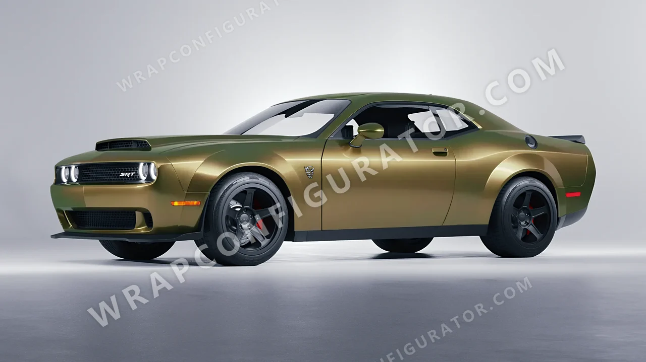 Yellow Dodge Challenger SRT 2023 wrapped in 3M Golden Aurora SP264