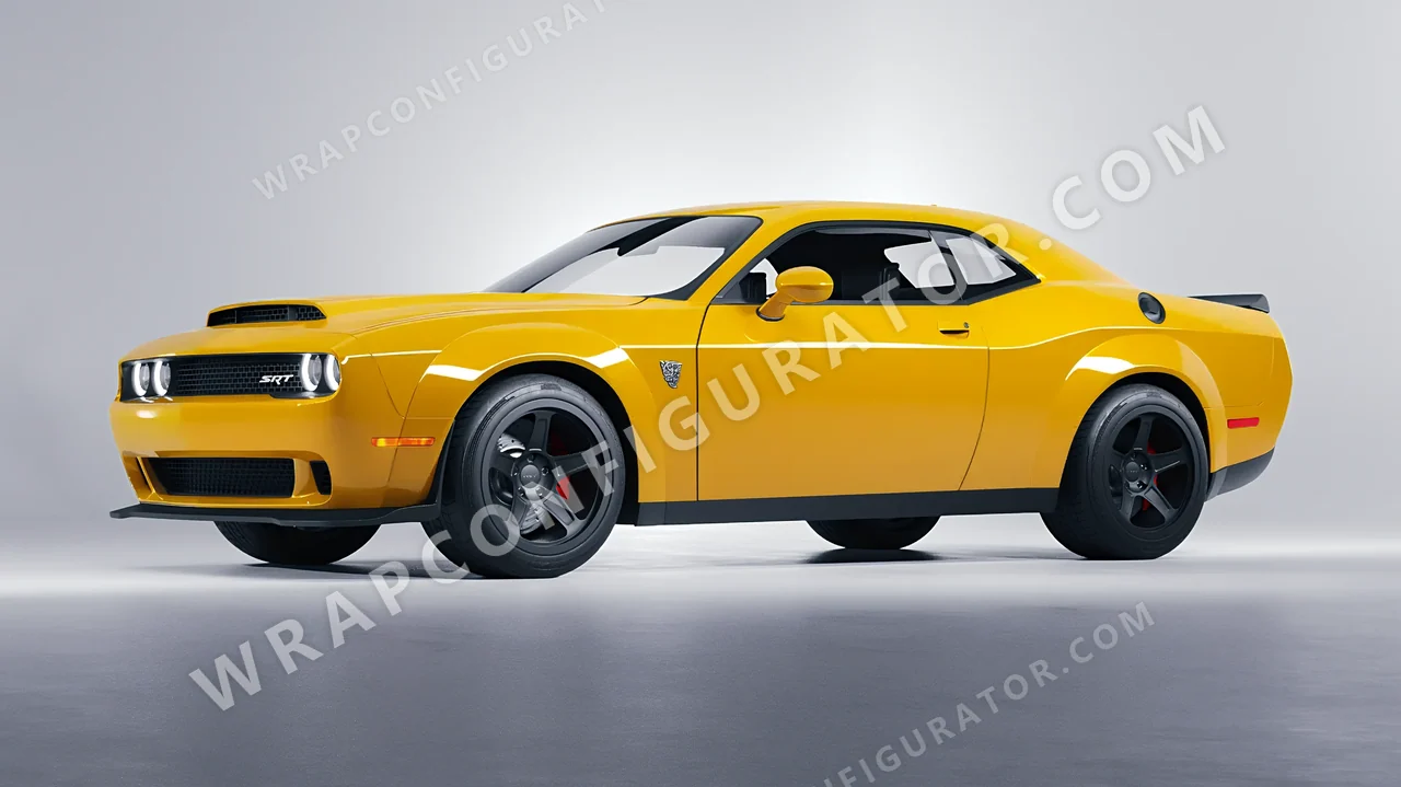 Yellow Dodge Challenger SRT 2023 wrapped in Avery Dennison Dark Yellow SW900-249-O