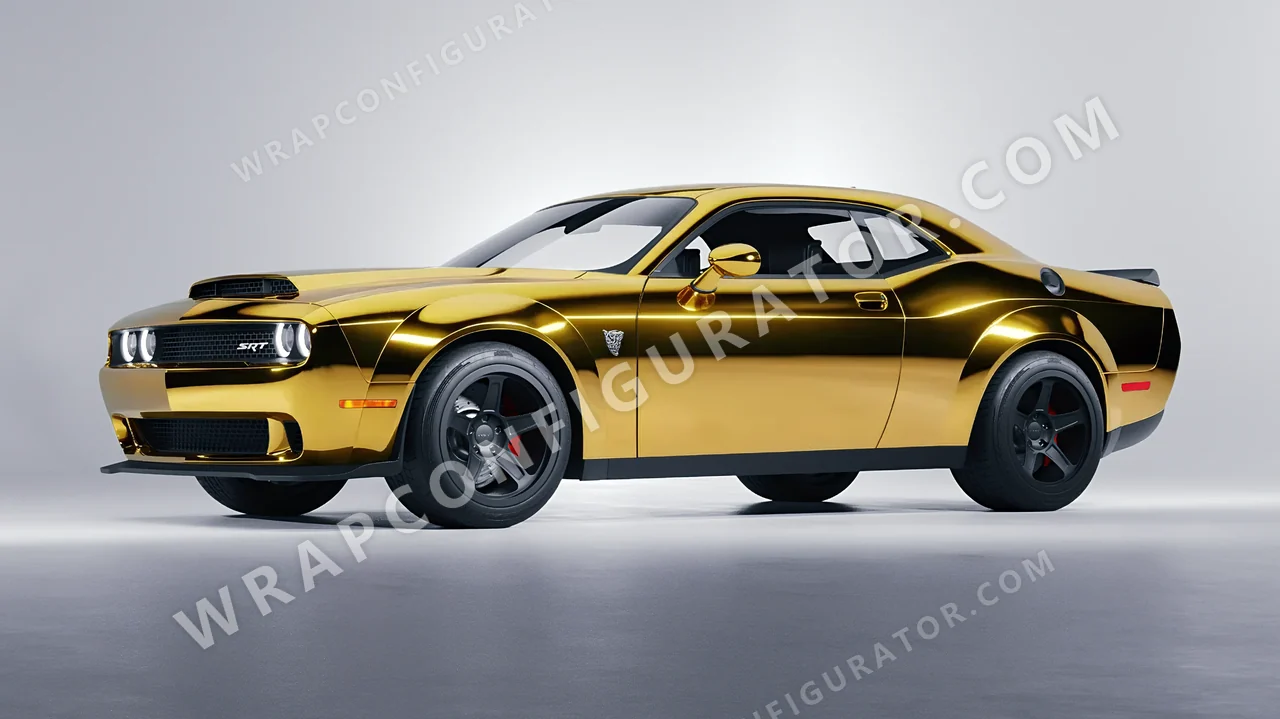 Yellow Dodge Challenger SRT 2023 wrapped in Avery Dennison Gold SF100-604-S