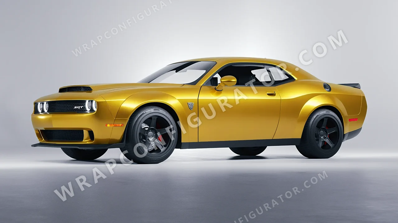 Yellow Dodge Challenger SRT 2023 wrapped in Avery Dennison Satin Energetic Yellow SW900-261-S
