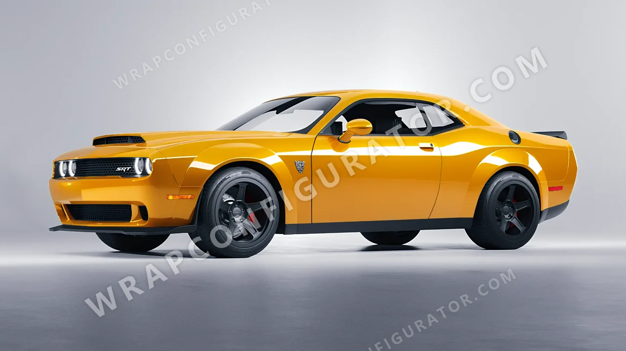 Yellow Dodge Challenger SRT 2023 wrapped in Colourshield PPF by HyperPro Amber Yellow HGF78-P