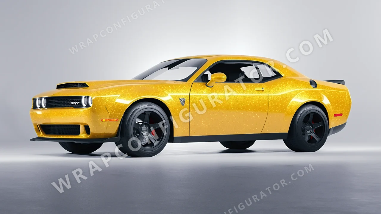 Yellow Dodge Challenger SRT 2023 wrapped in Inozetek Dynamic PPF Yellow DPPF714