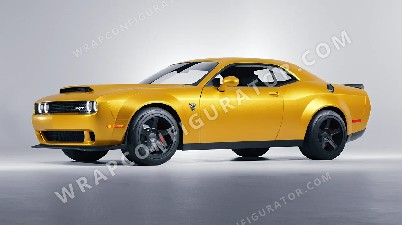 Yellow Dodge Challenger SRT 2023 wrapped in KPMF Matt Sonic Yellow K75538