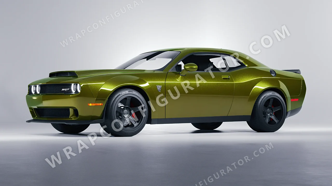 Yellow Dodge Challenger SRT 2023 wrapped in KPMF Verde Solaris K75439