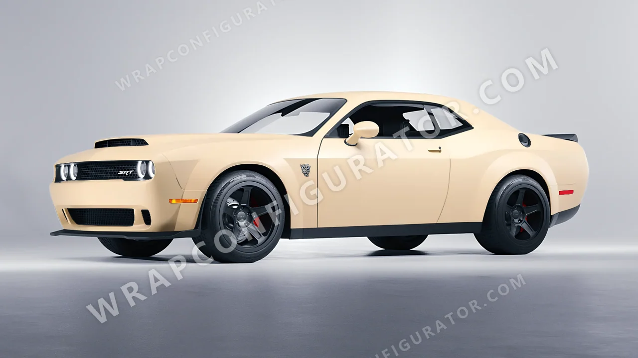 Yellow Dodge Challenger SRT 2023 wrapped in ORACAL Champagne Myst 970RA-996M