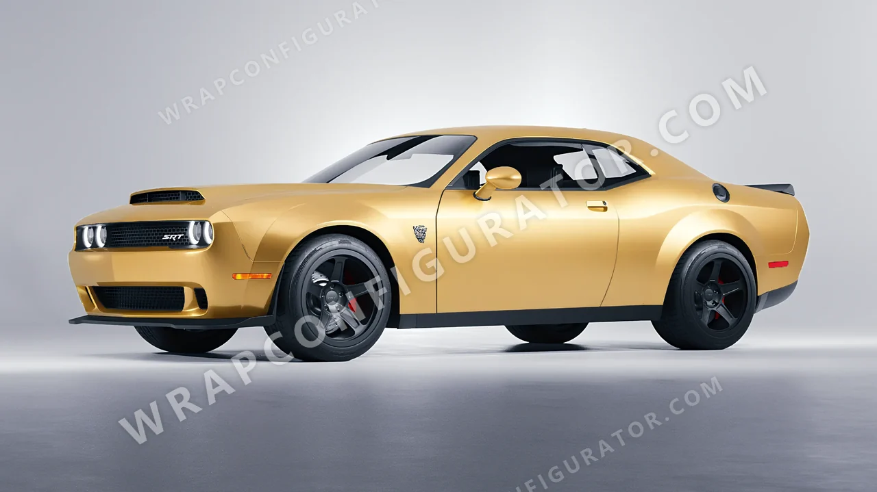 Yellow Dodge Challenger SRT 2023 wrapped in ORACAL Divine Gold 970RA-995M