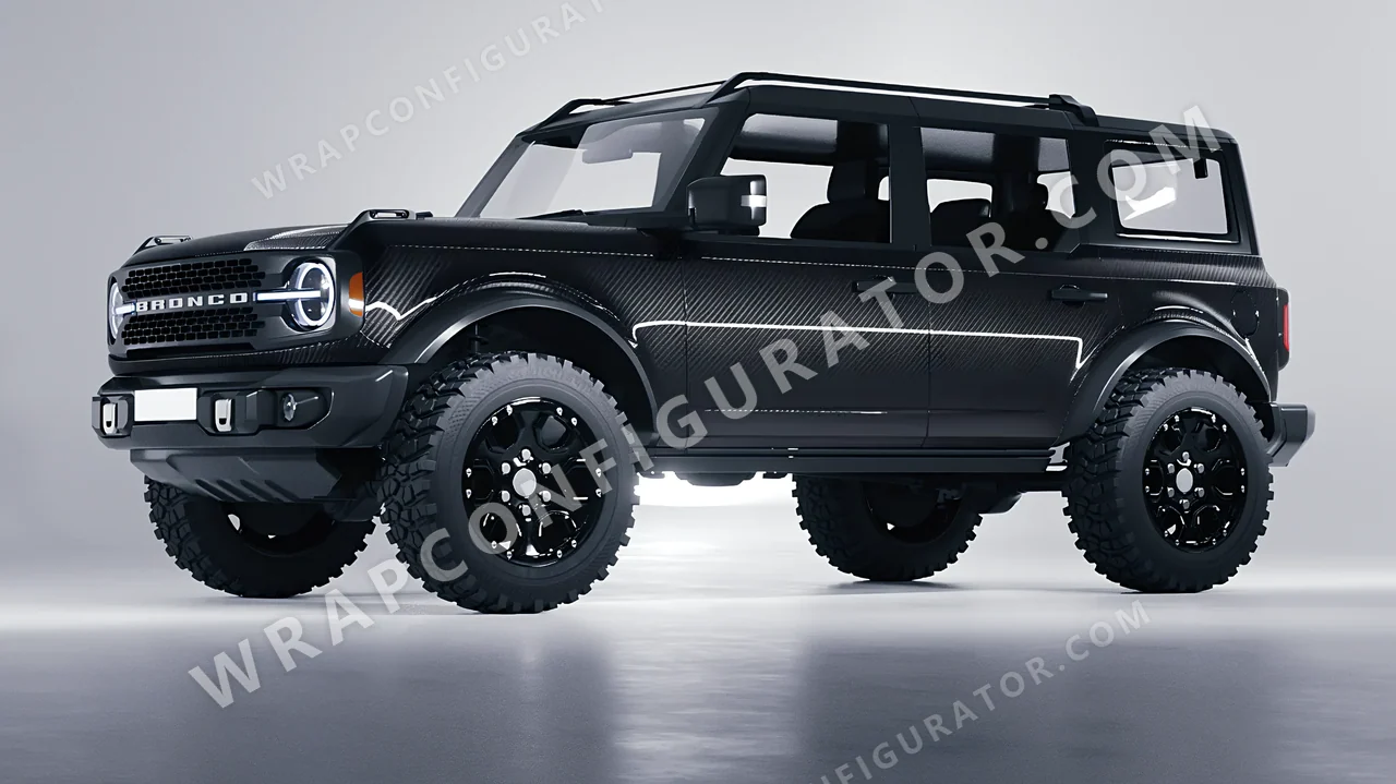 Black Ford Bronco 2024 wrapped in 3M Carbon Fiber Black CFS12