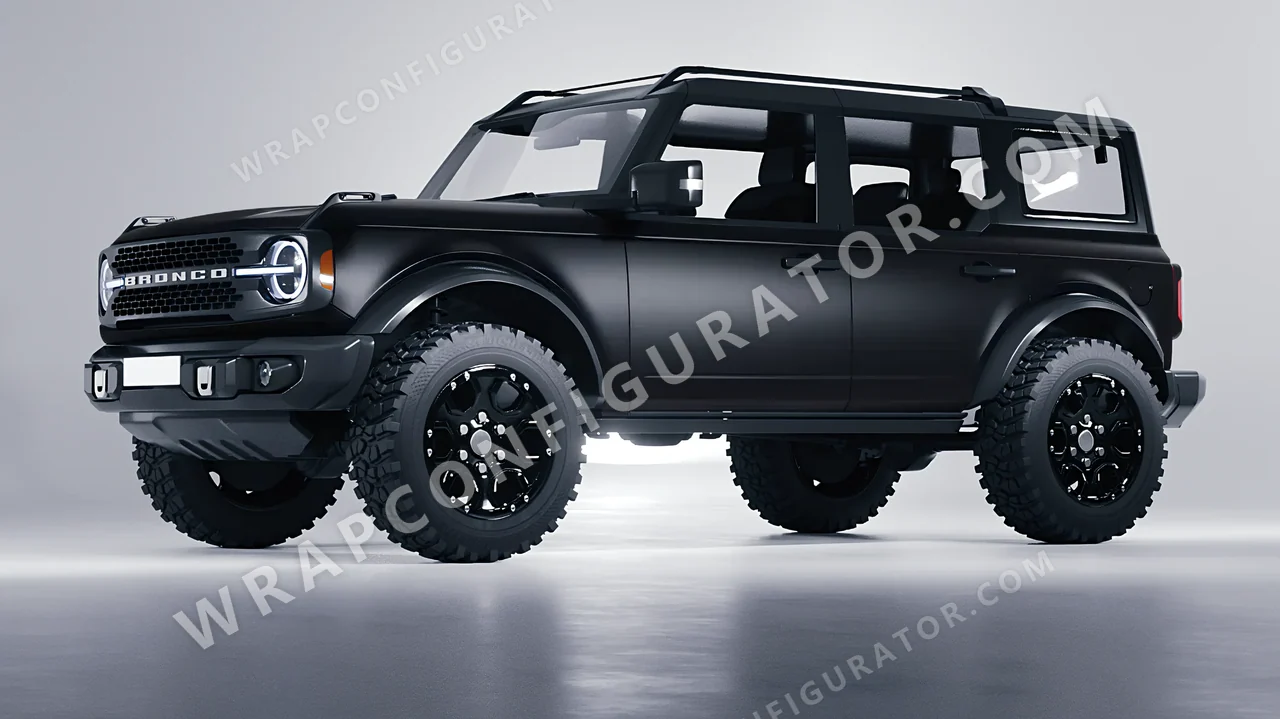 Black Ford Bronco 2024 wrapped in 3M Dead Matte Black DM12