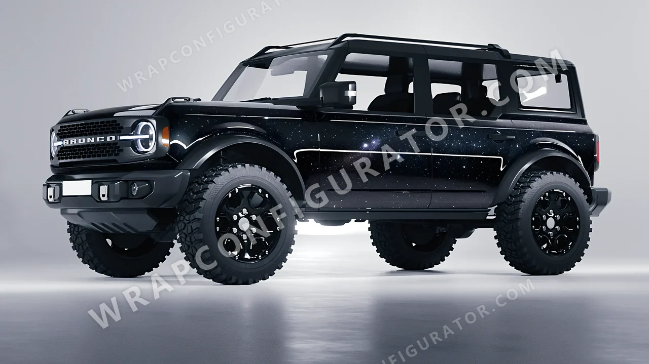 Black Ford Bronco 2024 wrapped in 3M Gloss Galaxy Black GP292