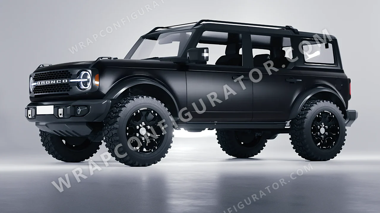 Black Ford Bronco 2024 wrapped in 3M Matte Black M12