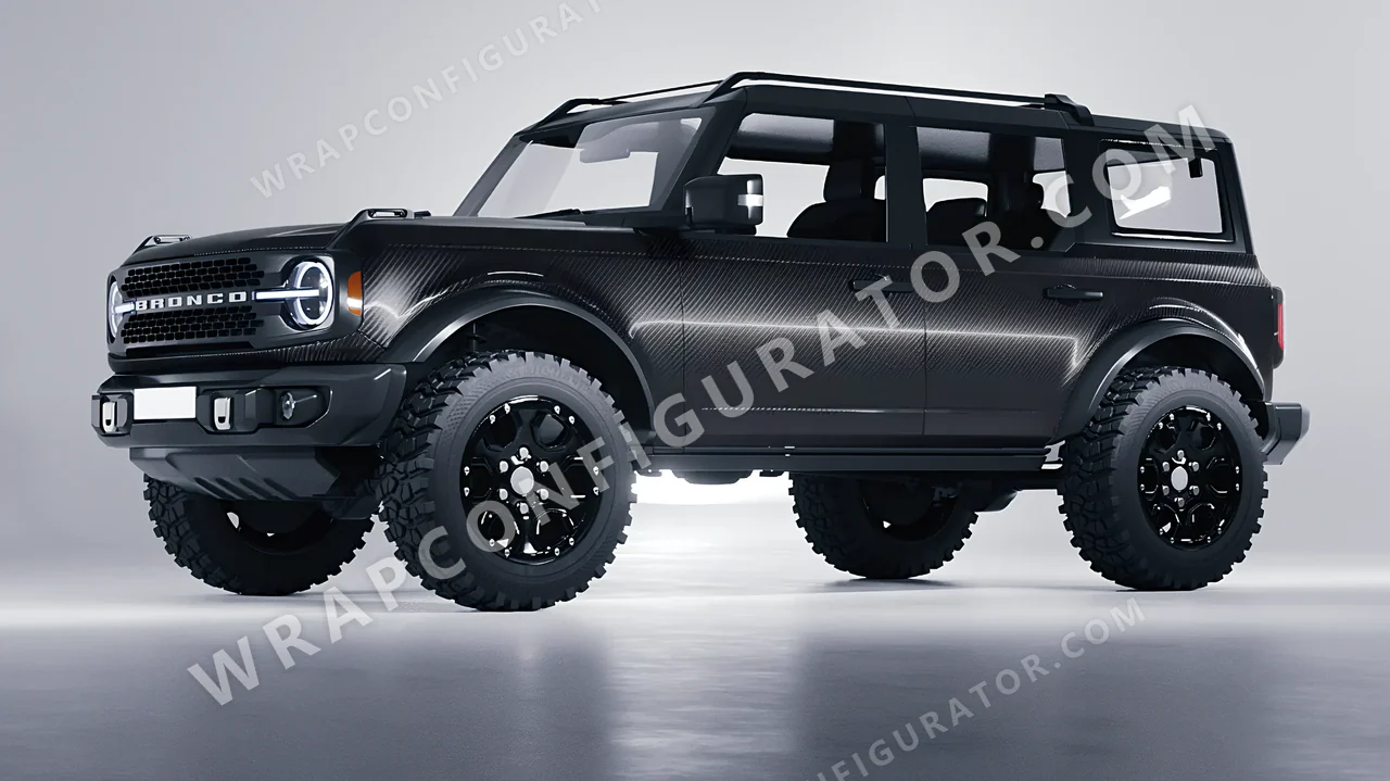Black Ford Bronco 2024 wrapped in KPMF Black Fibre Vehicle Wrapping System K87021