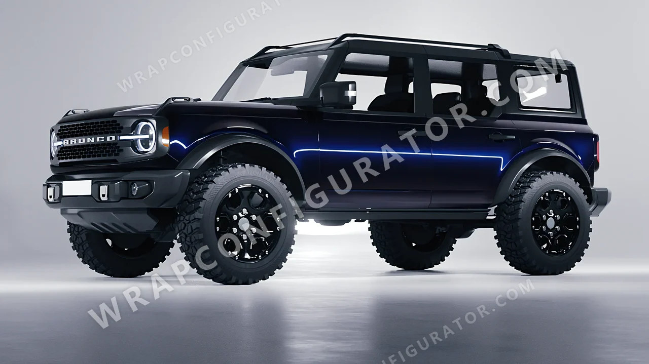 Black Ford Bronco 2024 wrapped in KPMF Blue Black Iridescent K75469