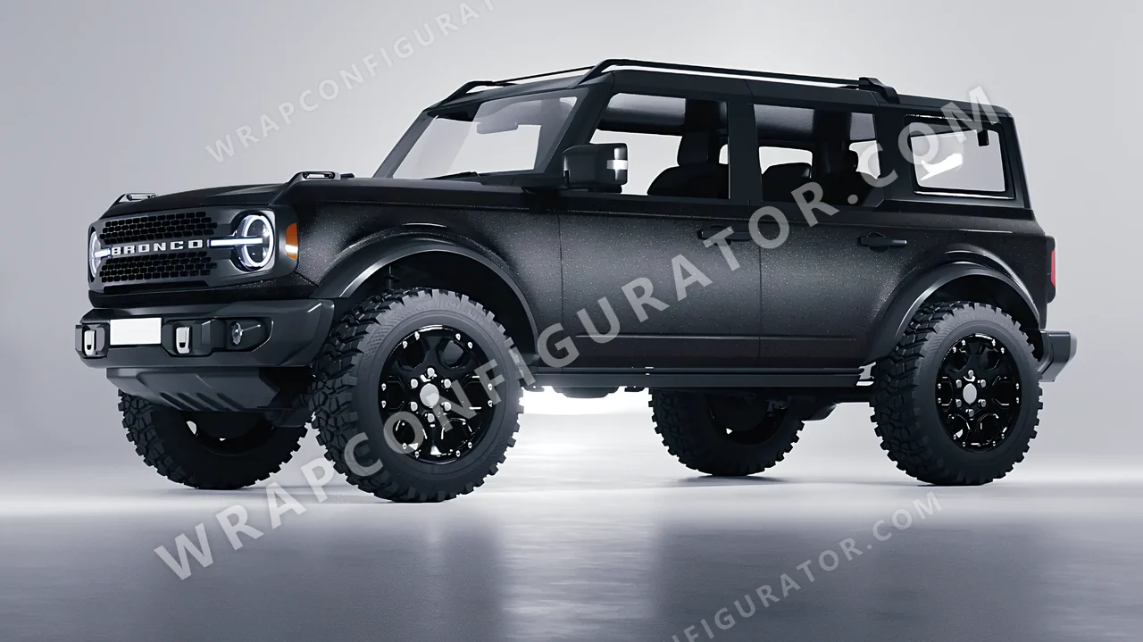 Black Ford Bronco 2024 wrapped in ORACAL Matt Black Galactic Gold 970RA-905M