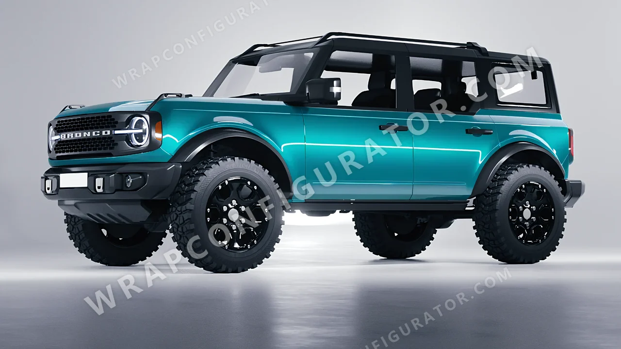 Blue Ford Bronco 2024 wrapped in 3M Gloss Atomic Teal G356