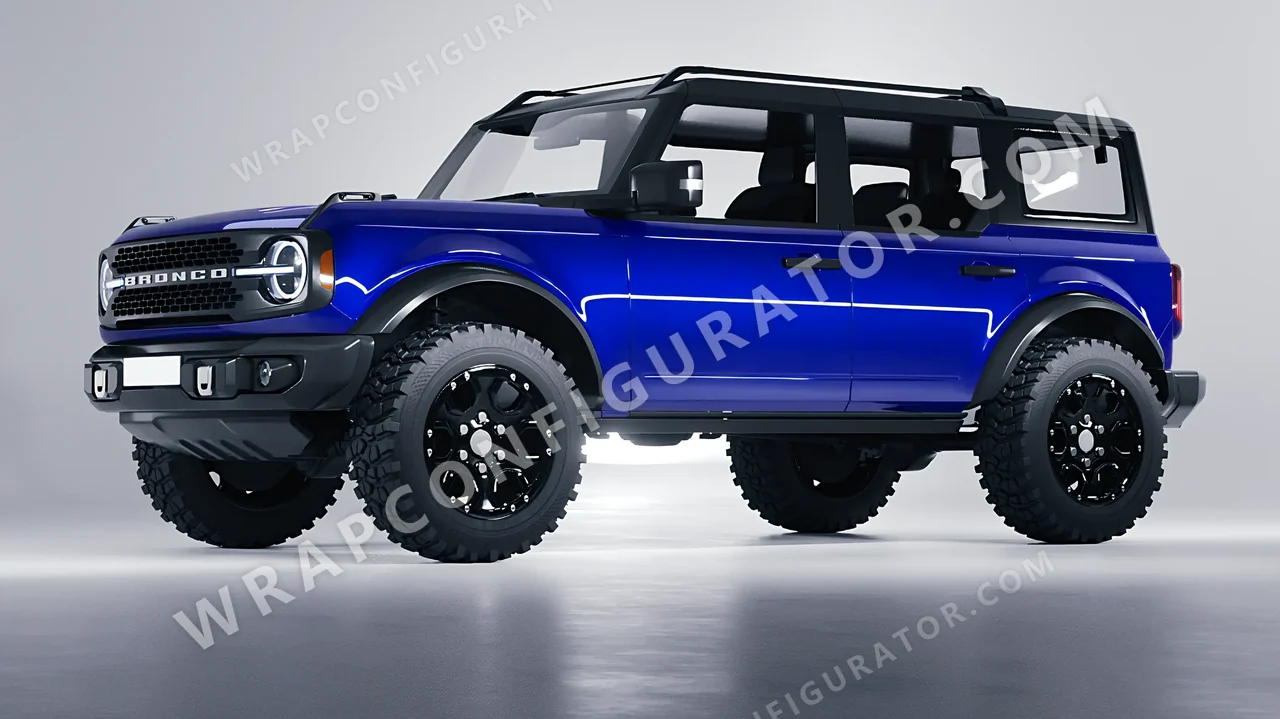 Blue Ford Bronco 2024 wrapped in 3M Gloss Cosmic Blue G377
