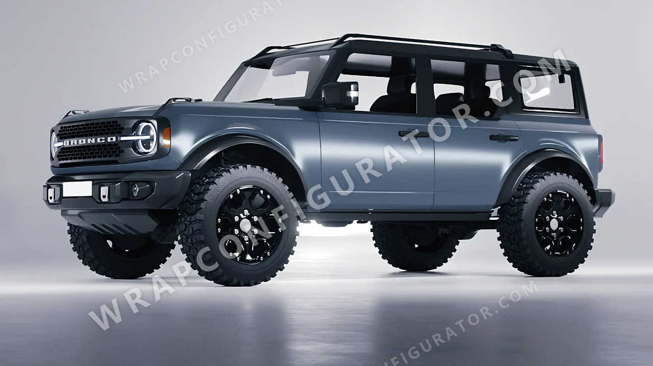 Blue Ford Bronco 2024 wrapped in 3M Lunar Blue S87