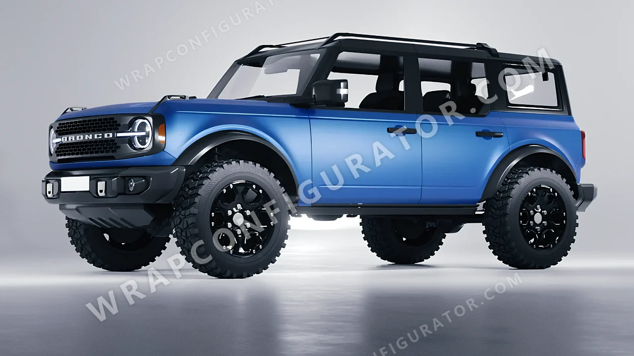 Blue Ford Bronco 2024 wrapped in 3M Matte Blue Metallic M227
