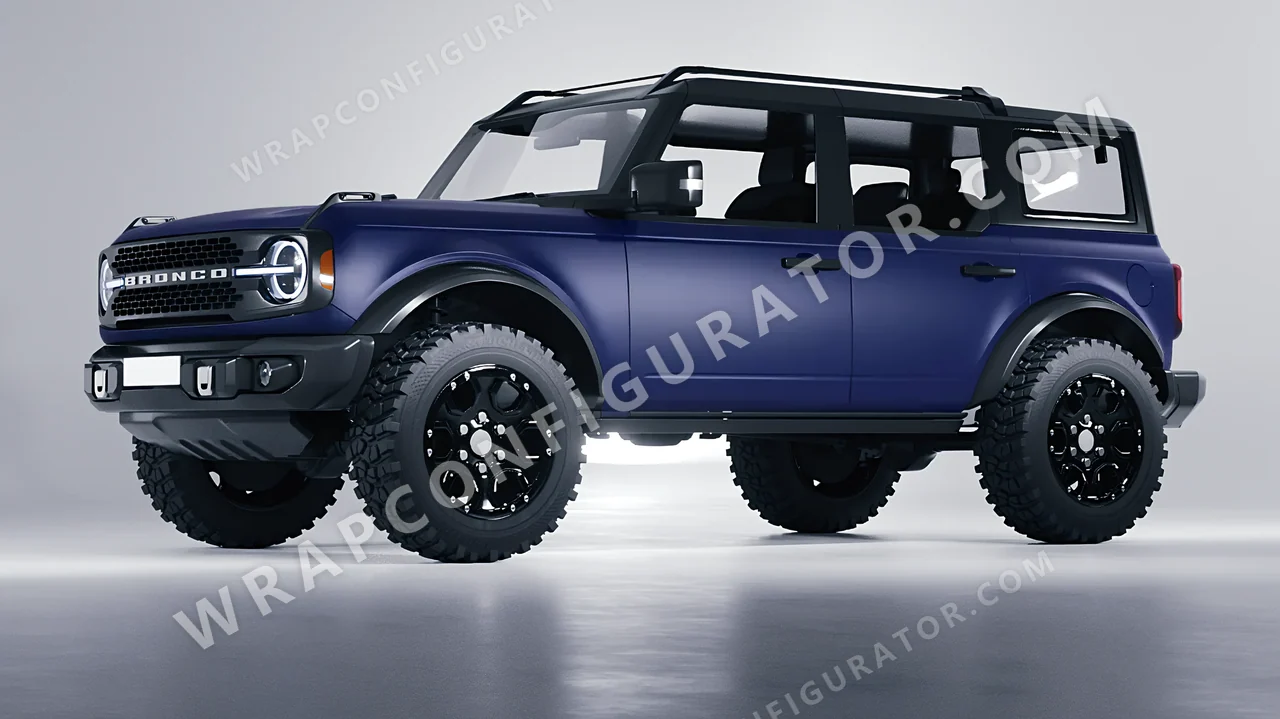 Blue Ford Bronco 2024 wrapped in 3M Matte Indigo M27